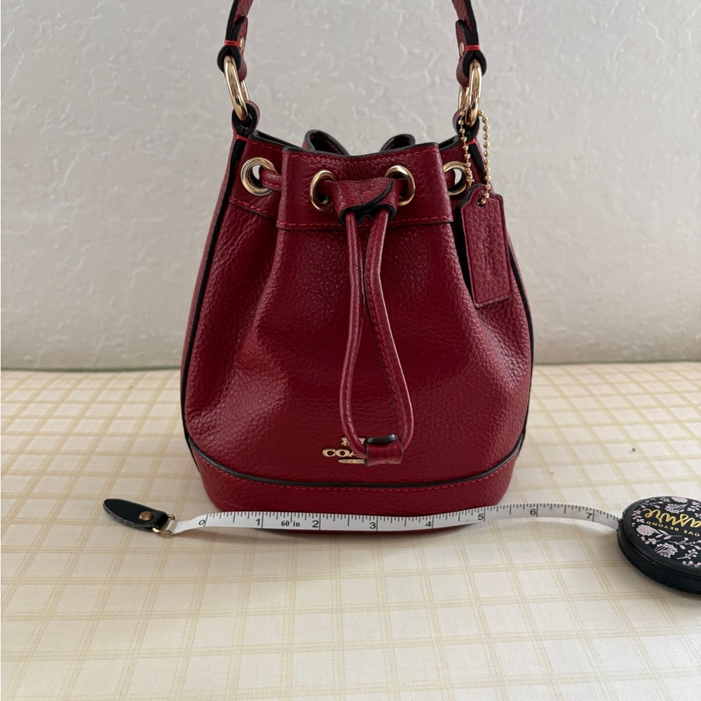 Coach Mini Drawstring Leather Bucket Bag in Cherry Red with Gold Hardware